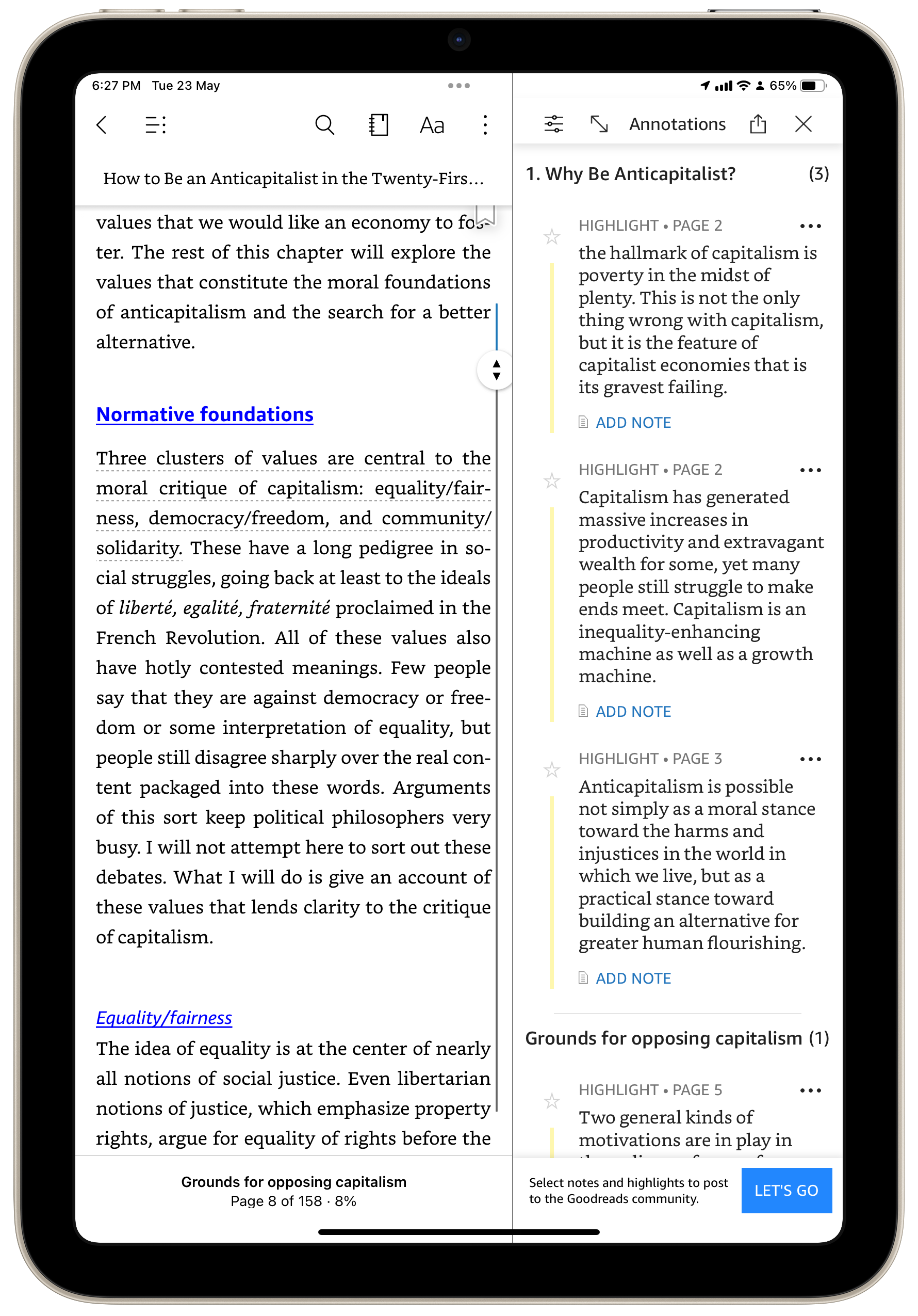 "How to be an anti-capitalist in the 21st century" - a few first highlights